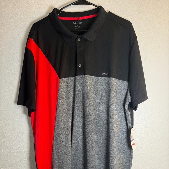 Calvin Klein Men's Black Stretch Polyester Short Sleeve Polo Shirt - Picture 1 of 5